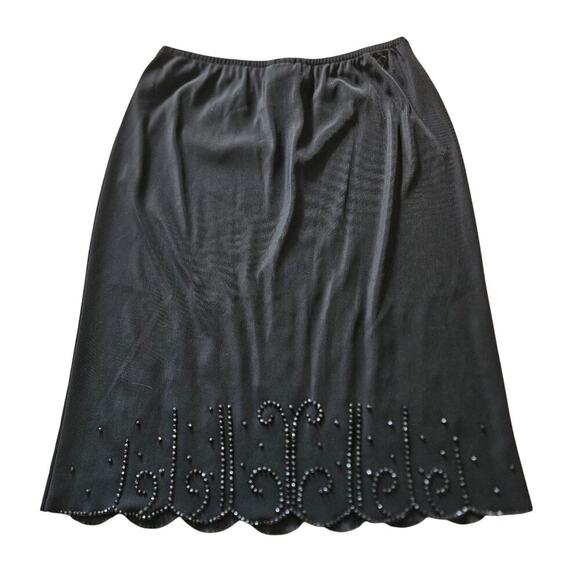 Vintage 90s J.R. NITES By CALIENDO Black Beaded Midi Skirt Elastic waist Size 14 - Picture 2 of 6